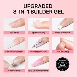 MIZHSE Gel Nail Kit, Fake Nails Long Almond, 8-in-1 Builder Gel for Nails & Portable Mini U V Light, 240Pcs Half Matte Nail Tips for Nail Extension Home DIY Nail Salon