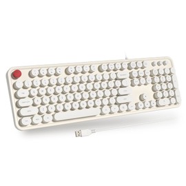 Atelus USB Wired Computer Keyboard - Retro Typewriter Keyboard - Full Size Keyboard with Number Pad for PC Laptop Desktop Windows (Creamy White)