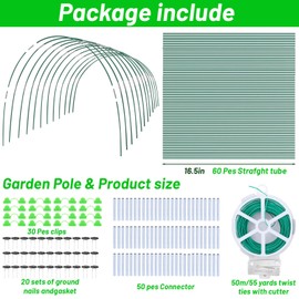 60 PCS Greenhouse Hoops for DIY Grow Tunnel, 12 Sets of 7 FT Long Garden Hoops Kit, Support Hoops Frame for Garden Netting Raised Bed Plant Row Cover, DIY Plant Support Garden Stakes
