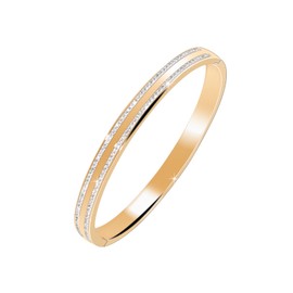 MILAKOO Gold Plated Stainless Steel Bracelet Polished Smooth Oval Bangle for Women CZ Zirconia Stone