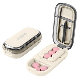 Pill Cutter Splitter for Small and Tiny Pills, Cutter for Cutting Multiple at a Time in Half, Splitter for Small with Hidden Sharp Stainless Steel Blade, White