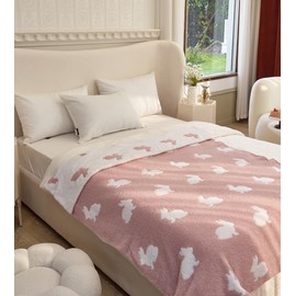 Happy Easter Rabbit Ultra-Soft Fluffy Microfiber Knitted Throw Blanket Super Cozy Lightweight Bed Blanket for Sofa Couch Bed Travel Pink 50"x60"