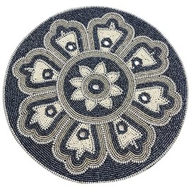 Beaded Placemats for Dining Table Dia 13 inches- Charcoal Tonal Combo,Beaded Placemats Round for Gathering, Thanksgiving - Occasional Decoration and Family Parties Celebrations.Set of 1