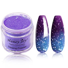 28g/Box Blue and Purple Gliiter Temperature Color Change Dip Powder Nails Dipping Nails Long-lasting Nails No UV Light Needed, (W-No.5)