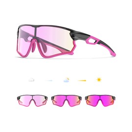 BEACOOL Self-tinting Cycling Glasses Men Women UV400 Sports Sunglasses with TR90 Frame Photochromatic Sunglasses for Road Bike MTB Running Fishing, Black Purple / Purple