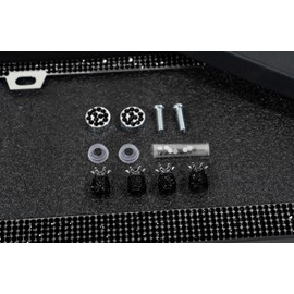 Bling License Plate Frame add Sparkle to Your car with Glass Rhinestones. Durable, Rust-Proof, and Easy to Install, They fit Standard U.S. Plates. Includes Matching Valve caps for Extra Shine!