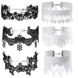 MILAKOO Lace Choker Women's Vintage Necklace Girls Gothic Collars Set Tattoo Collar White Black, No Gemstone