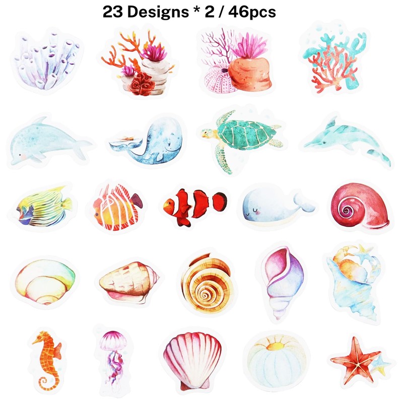 46Pcs Sea Life Stickers, Marine Life Stickers, Vinyl Deep Sea