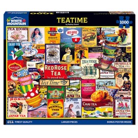 White Mountain Teatime Puzzle 1000 Piece Retro Collage Jigsaw Puzzle for Adult Grandparents