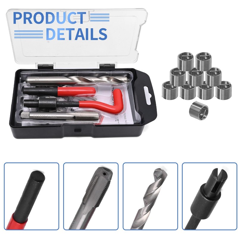 15Pcs M14x1.5 Inserts Spark Plug Thread Repair Kit with Box,Helicoil