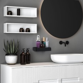 Z metnal Small Glass Bathroom Shelves, Matte Black Bathroom Floating Shelf, Mini Wall Shelf for Bathroom Organizer, Wall Mounted, 2Pcs, Dark Glass, 8 inch