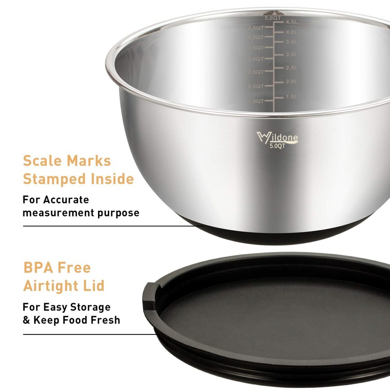 Mixing Bowls Set of 5, Wildone Stainless Steel Nesting Bowls