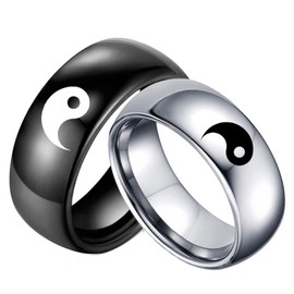 Aotiwe Couple Rings for 2, Friendship Rings Yin Yang Wedding Rings Woman Partner Rings Black Silver Stainless Steel, Non-precious metal, No Gemstone