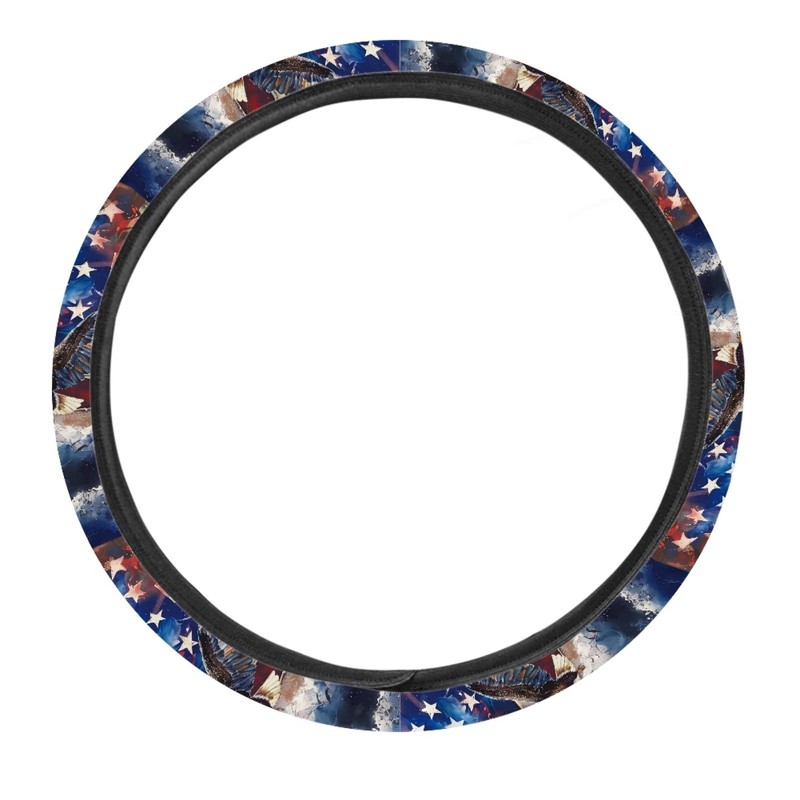 GLENLCWE American Flag Bold Eagle Print Steering Wheel Cover Universal