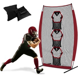 Doubleriver Football Throwing Target Net - 5X7FT Quarterback Training with 3 Pockets Heavy-Duty Fiberglass Poles & Polyester Portable Accuracy Practice for Backyard/Team Drills/Youth Players