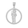 Sterling Silver Saint Jude Thaddeus Round Rope Design Frame Necklace,