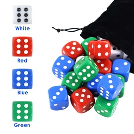 Dice Set, 6-Sided D6 Colourful Dice, Acrylic Game Dice with 6 Colours for Table Games, Colourful Dice with Round Corners for Educational Toys, Math Lessons, Party (20 Pieces - 25 mm - 4 Colours)