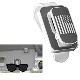 CHRYMUM Sunglass Holder for Car Visor, US Flag Metal Auto Eyeglass Hanger Clip, Multi-Function Ticket Card Clip Eyeglasses Mount, Universal Car Interior Accessories for Different Size Eyeglasses