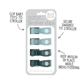 All4Ella Baby Blanket Stroller Clips (4 Pack) | Hooks Muslin to Stroller | Australian Baby Product | Infant/Toddler | Charcoal/Sage