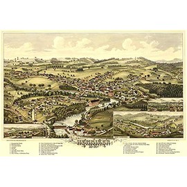 Henniker, New Hampshire - 1889 - Aerial Birds Eye View Map Poster