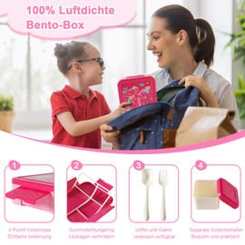 Swkien Children's Lunch Box with Compartments, 1300 ml Bento Box Lunch Box Children Leak-Proof with 6 Compartments, Lunch Box for Nursery & School, Lunch Box (Pink)