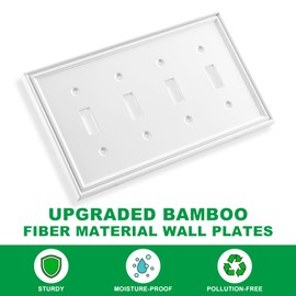 Decorative Wall Plate Light Switch Cover Decorator Outlet Covers Rocker Switch Plates Bamboo Fiber Material Wall Plates for Kitchen Bathroom (4 Gang Quad Toggle-1 Pack)