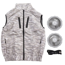 Summer Cooling Fan Vest USB Detachable White Fan Air Conditioning Work Vest for Gardening XXL White Camouflage