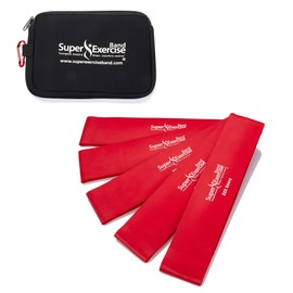 Super Exercise Band 5 Pack 14" x 3" Extra Long Red XXX Heavy Strength Mini Loop Bands. Non-Latex Resistance for Fitness, Physical Therapy, Pilates, and Strength Training.