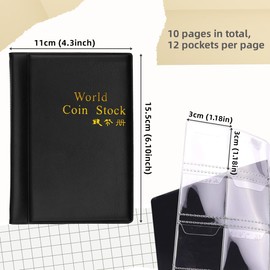 NOCHME Coin Album Book 120 Pockets 3 x 3 cm Anti-Oxidation Case Organiser and Display Leather Coin Holder Coin Collection Book Money Penny Pocket for Collectors Black