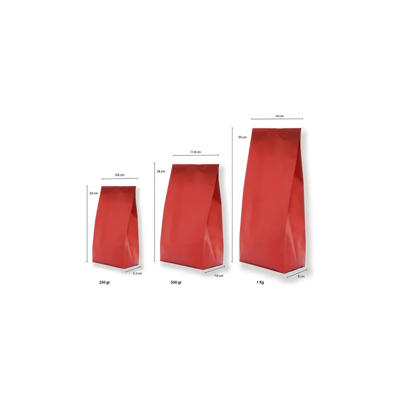Bolsas Fuelles Lamitec Rojo 39cm x100 Para Café Semillas Alimentos
