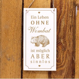 Engraved Door Sign with German Text "Ein Leben ohne Wombat ist sinnlos" [German Language] 10 x 20 cm