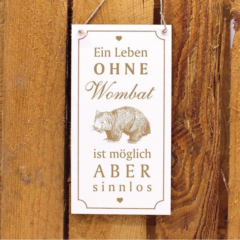 Engraved Door Sign with German Text "Ein Leben ohne Wombat