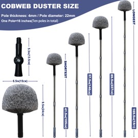 20+ft Reach High Reach Cobweb Duster with 3-12ft Detachable Pole - Lightweight, Soft and Elastic Bristles for Cleaning - Indoor & Outdoor Spider Web Cleaner with Universal Joint - Grey (12ft)