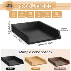 DoubleFill 4 Pcs Wooden Letter Trays Wood Letter-Size Desk Organizer Heavy Duty 2 Tier Stackable Supports Paper Tray Desktop Drawer Organizer File Folder Magazine Office Accessories (Black)