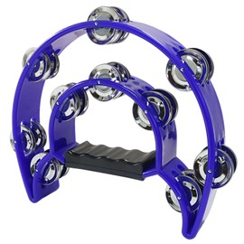 PHITUODA Tambourine Double Row, Metal Jingles Hand Held Percussion, Half Moon Tambourine for Kids/Adults/Party Kids-Blue