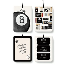 FISWAFY Retro Black Girly Car Air Freshener 4 Pcs, Trendy Ace Card Lucky 8 Ball Good Times Matchbox Hanging Air Freshener for Cars Closet Drawer Books, Girly Car Accessories Mirror Decor for Women