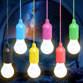 6 LED Campinglampe Glühbirne, Camping Licht für Zelt, Camping Lampe mit Zugschalter, Tragbare Zeltlampe Glühbirne, Lamping Leuchte für Wandern,Angeln,Schreibtisch,Garten, BBQ (Bunt: Warmweißes Licht)