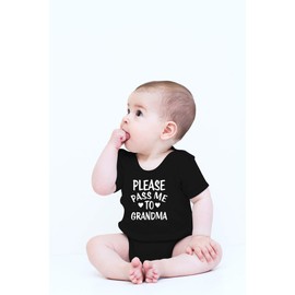 CBTwear Please Pass Me To Grandma Baby Bodysuit Funny Infant Outfit Cute Newborn Clothes Unisex Romper (12 Months, Black)
