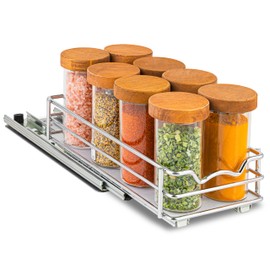Pull Out Cabinet Organizer for Spices, Cans - Heavy Duty with Lifetime Limited Warranty- Pull Out Spice Rack- Cabinet Pull Out Shelf for Cans,Dishes, Etc, 4-1/2"W x 10-1/2"D x 2-3/4”H, Chrome