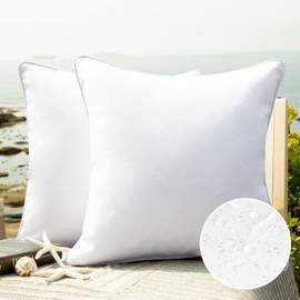 Phantoscope Pack of 2 Outdoor Waterproof Solid Throw Decorative Pillow Cover Decorative Square Outdoor Pillows Cushion Case Patio Pillows for Couch Tent Sunbrella (20''x20'', White)