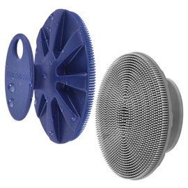 INNERNEED INNERNEED Silicone Face Exfoliating Brush Manual Handheld Facial Cleansing Scrubber Blackhead Remover, Food-Grade Soft Bristle (Dark Blue+Gray)