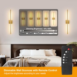 Morauroral Gold Battery Operated Wall Sconce Single, Rechargeable Wall Sconce with Remote, Dimmable Sconce Wall Light, 24 Inch LED Wireless Wall Light for Background Wall, Bedroom,Living Room