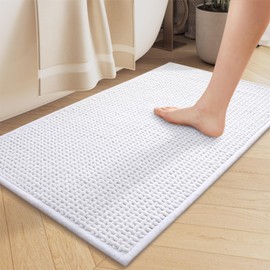 Color&Geometry Standard Sized Bathroom Rugs Upgraded Denser Chenille Pile- 17"x29.5" Non Slip Absorbent White Bath Mats for Bathroom Thin Fit Under Door, Washable Quick Dry