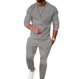 UOUA Men's 2 Piece Sweat Suits Set Long Sleeve Sweatshirt Jogging Sweatpants Tracksuits Outfits Grey XL