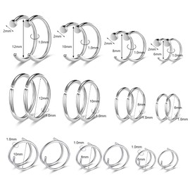 6ixGosh 18G/20G/22G Stainless Steel Hoop Nose Ring Cartilage Earring for Women Men Softened Double Hoop Nose Ring for Single Piercing Bendable Tragus Helix Piercing Lip Septum Ring, Stainless Steel,