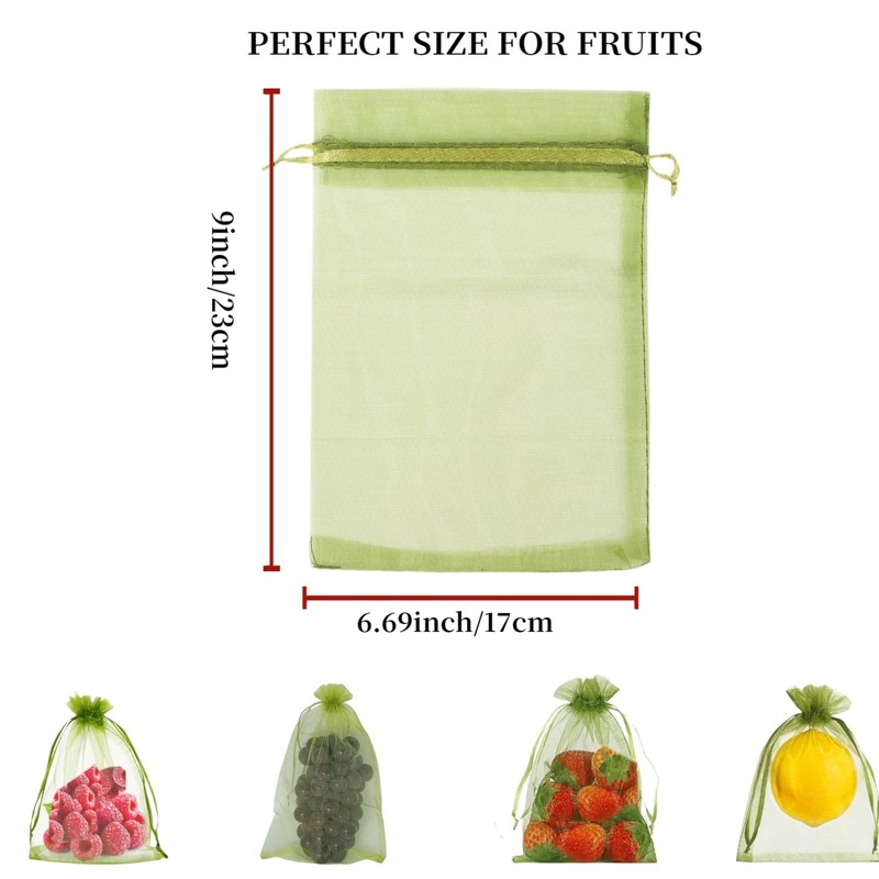 JMFANGLIU 60 PCS Fruit Protection Mesh Bags,6.69x9 Inch,Drawstring Reusable Netting