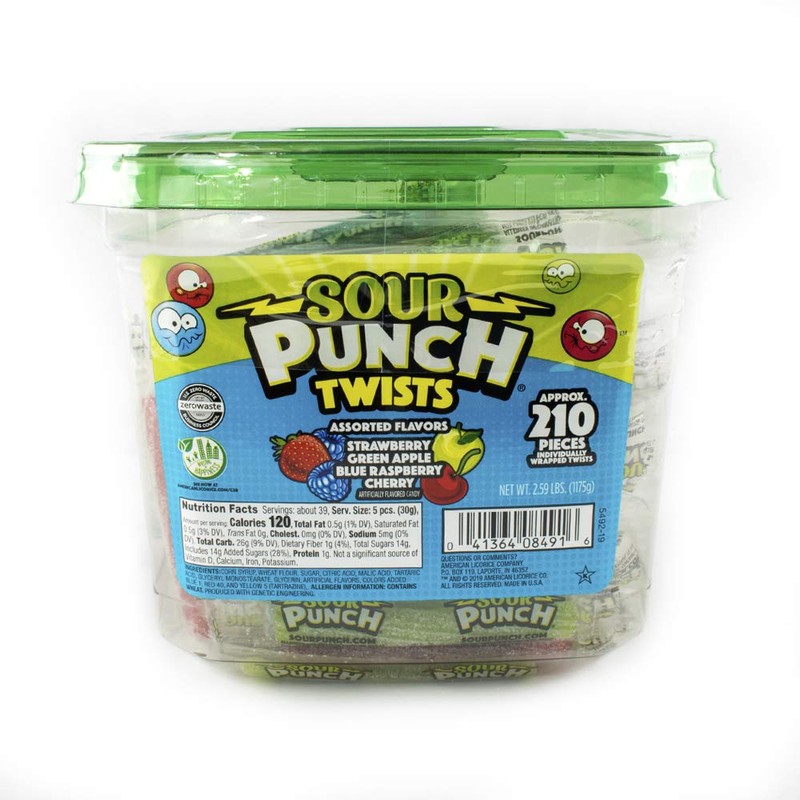 Sour Punch Sour Punch Twists, 3" Individually Wrapped Chewy Candy,