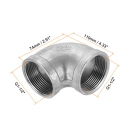 sourcing map 304 Stainless Steel 90 Degree Elbow Fittings G1-1/2 Female to Female Threaded Adapter Pipe Fitting for Connecting Water Pipe Air Hose PVC Tube Cast Coupling