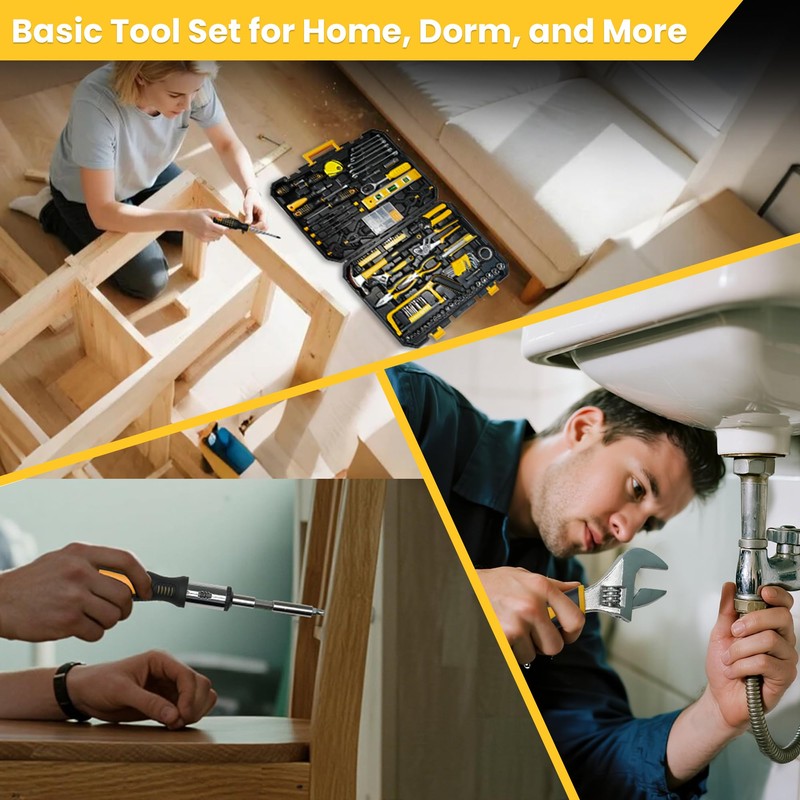 Tool Set with Screwdrivers, Ratchet Wrenches, Socket Wrenches, Hand Saw,