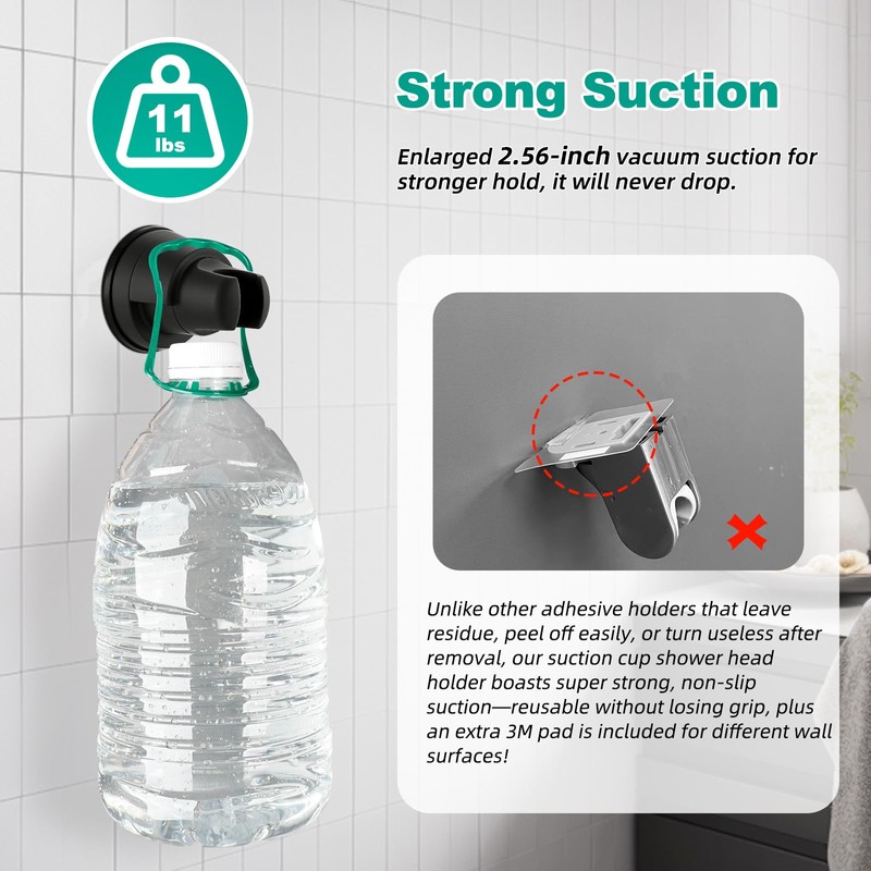 Hibbent Vacuum Suction Cup Shower Head Holder, Removable Showerhead Bracket,
